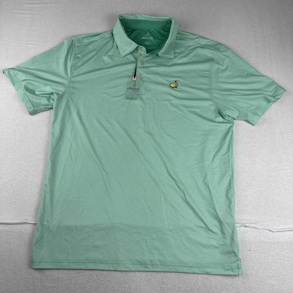 New! Masters Tech Mens Masters Golf Performance Polo L Green White Check